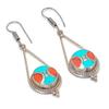 Natural Red Coral, Turquoise 925 Sterling Silver Jewelry Earring 2.56" t0A71