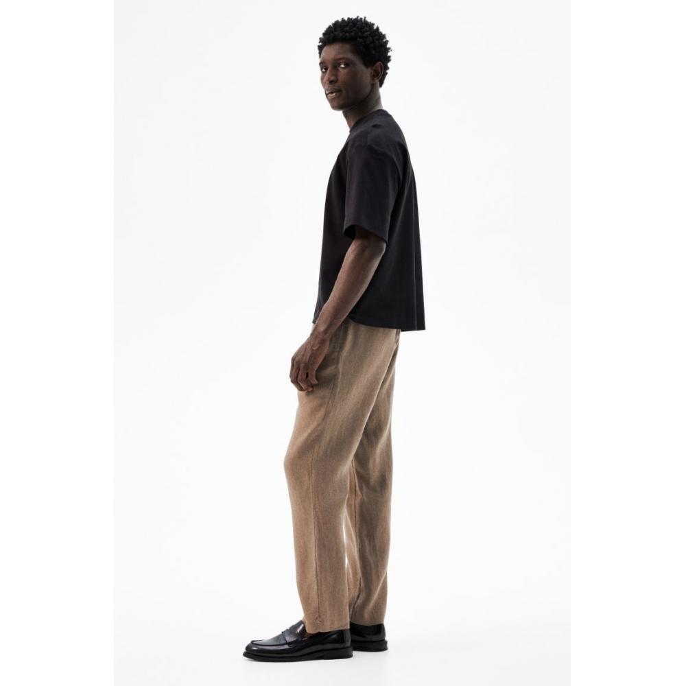 Льняные брюки HM Regular Fit, темно-бежевые