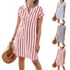 Women's Casual Cotton And Linen Striped Printed Short Sleeved Shirt Dress