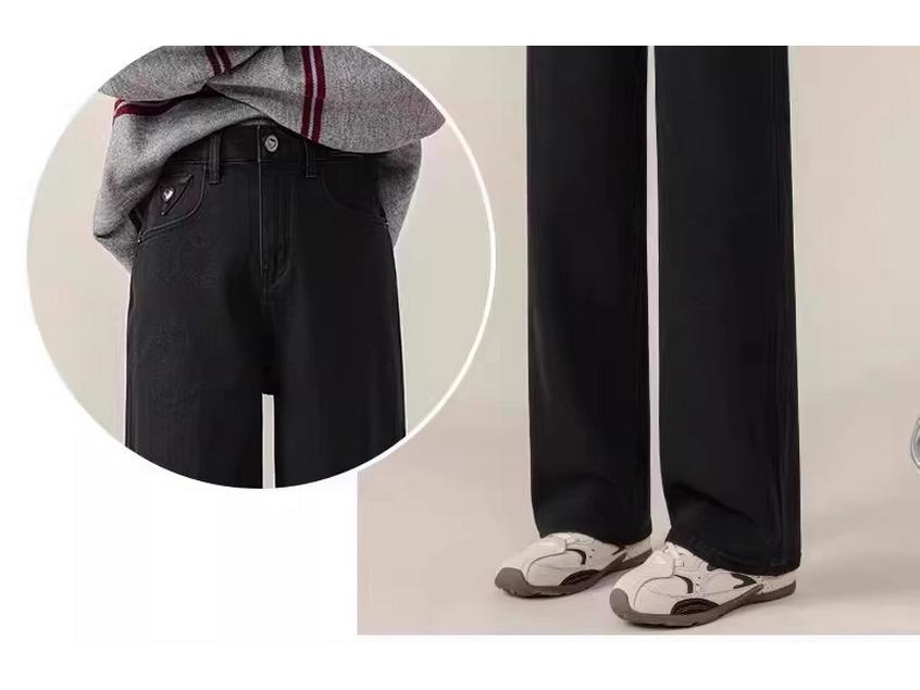 Women's Black High-Waist Slimming Straight-Leg Jeans for Spring and Autumn 2025