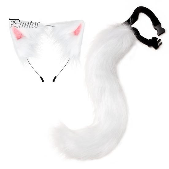 Fox Tail Headdress Handmade Simulated Fox Tail Cat Ear Set Halloween Cosplay Costume Fluffy Fox Tail Accessory