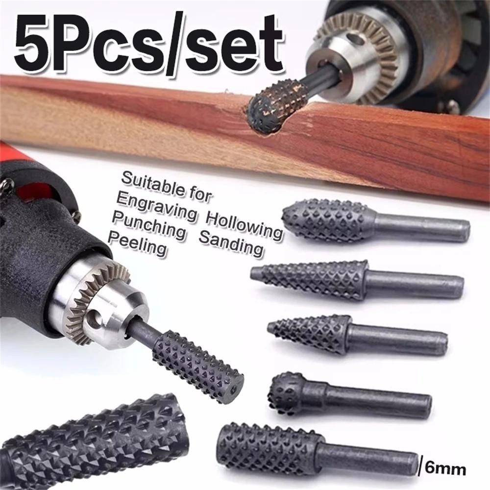 5PCS Rotary Craft Files Rotary Rasp File Steel Rasp Burrs Wood Bits Grinding Power Carving Hand Tool Dremel Diamante Drill Bit
