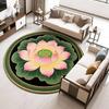 Yousheng Lotus Flower Floor Mat Round Living Room Rug Lotus Pattern Carpet with Non-Slip Backing for Home Office Bedroom Kitchen