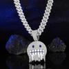 Men White Blue Cubic Zirconia Paved Hip Hop Round Face Pendants Necklaces with Cuban Chain Iced Out Bling CZ Fashion Boy Jewelry