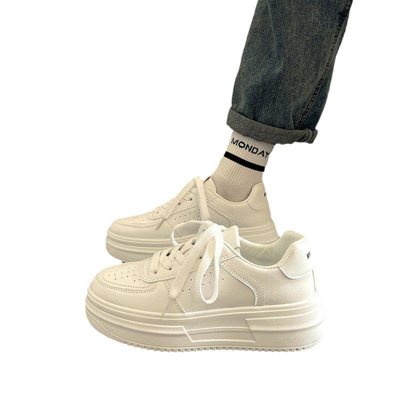Platform White Shoes Women's 2025 New Autumn Breathable Women's Sports and Leisure Shoes Children Increase the Height of 6cm Board Shoes Explosion
