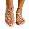 Fashion 2025 Summer New Large Diamond Pearl Sandals for Women, Flat Butterfly, European and American Outdoor Beach Sandals