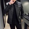 Leather Men's Autumn and Winter New Korean Version Slim Fitting Short Style Trendy Lapel Men's Leather Jacket Trendy Brand Motorcycle Jacket Men