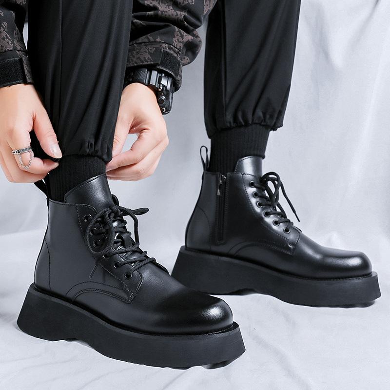 Men's Fashion Party Nightclub Platform Boots Black Stylish Autumn Winter Shoes Cowboy Natural Leather Boot Handsome Ankle Botas
