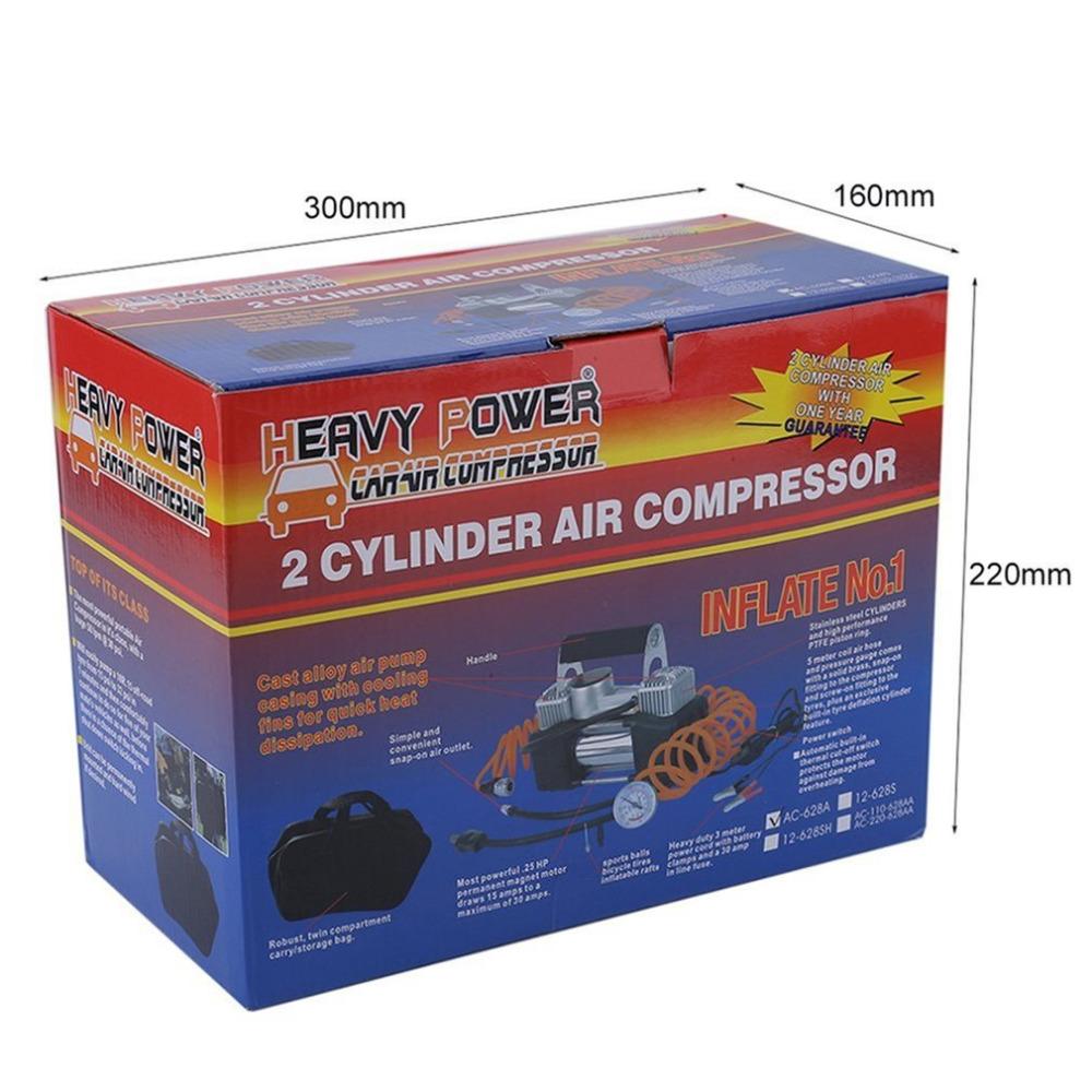 60L/min 300W 150PSI Car Air Compressor Tyre 12V Stainless Steel Double Cylinder Inflator High Power Car Tyre Inflation Pump
