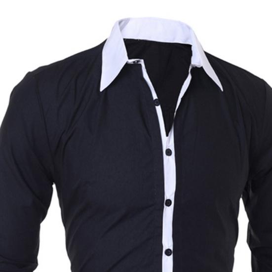 Patchwork Turn-down Collar Men Shirt Top Long Sleeve Buttons Closure Business Shirt Male Clothing