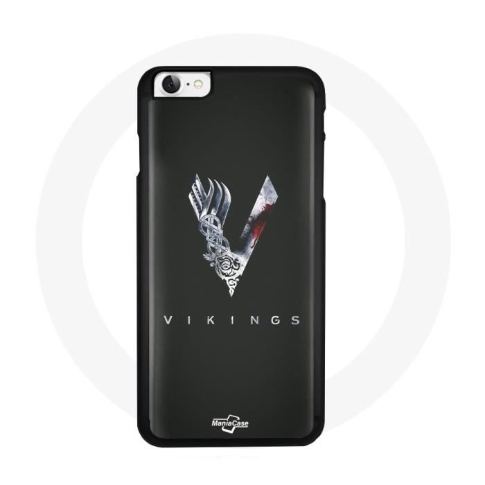 Coque pour Iphone 8 Vikings Série Saison 6 logo V Epée Gris Fond Noir