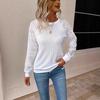 Ladies Autumn Winter Long Sleeve Round Collar Lace Hollow Solid Color Loose Pullover T Shirt Top