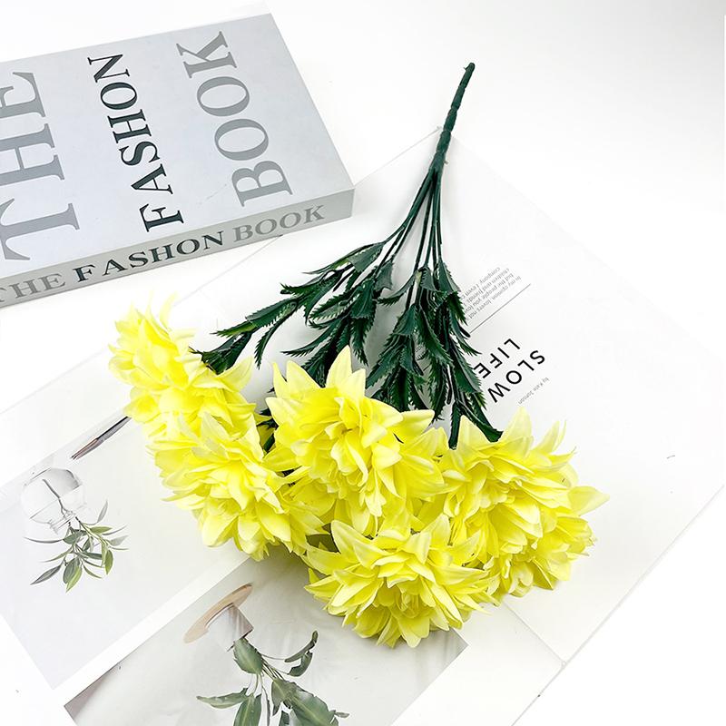 7 Heads Artificial Dahlia Flowers Bouquet Fake Silk Wedding Centerpiece for Table Decor Home Office Party Decoration Faux Flower