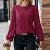 2024 Spring & Autumn Women's Retro Pleated Long-Sleeve Round Neck Shirt - Casual Solid Color Top