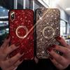 For Samsung A13 A14 A15 A16 A23 A33 A53 A73 Redmi Note 13 12 Pro 12S Huawei iPhone With Rhinestones 360 Phone Ring Holder Glitter Bling Silicone Case