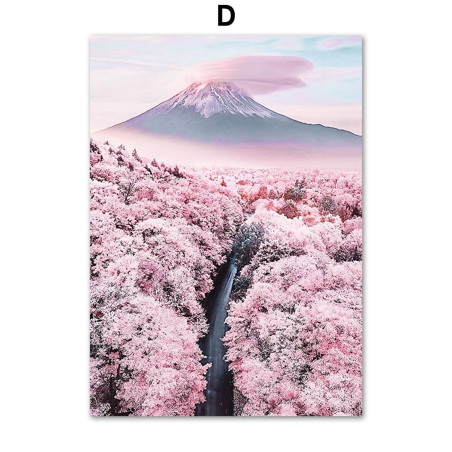 Розовая Сакура, башня Фудзи, бабочка, японская настенная живопись, холст, живопись, постеры и принты, настенные панно для декора гостиной