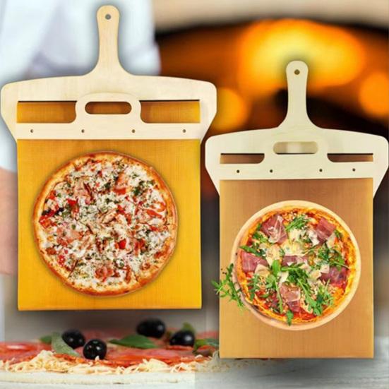 Pizza Sliding Shovel with Wooden Handle Double-Sided Wood Pizza Spatula Non-Stick Paddle for Indoor Outdoor Ovens