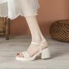Compilation of Summer Women's Thick-heeled Sandals, One-word Buckle Temperament Shoes