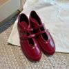New Red Leather Ballet Mary Jane Single Shoes Women's Flat Sports Casual Moral Training Shoes