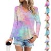 Women's Fashion V-Neck Pleated Gradient Print Casual Long Sleeve