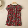 Women Daily Short Sleeves Round Neck Floral Print Blouses