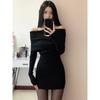 Sexy Dresses Women Backless Knitting Slim Y2k Girls Tender Korean Style Soft Casual Autumn Slash Neck Hotsweet Cozy New Clubwear
