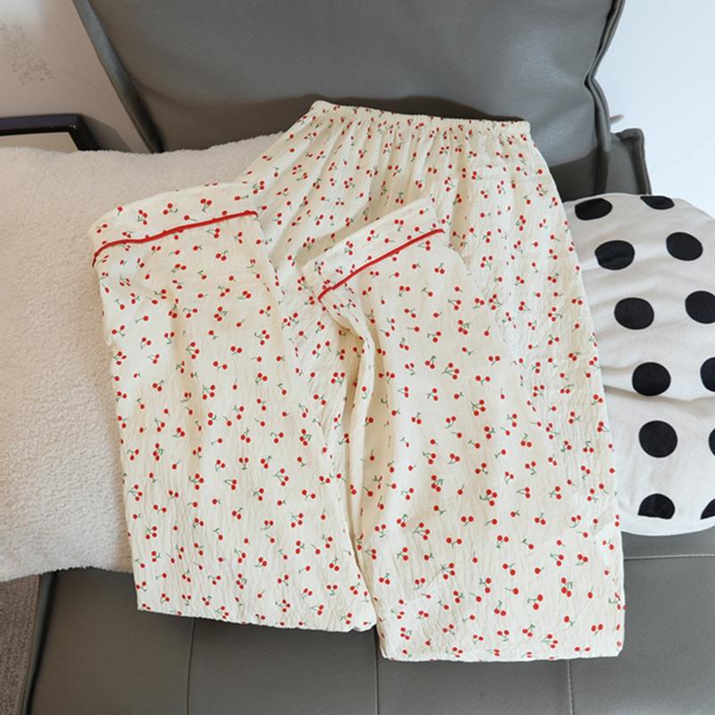 Женская пижама осень-весна с длинным рукавом, мягкий комплект для сна с вишневым цветочным рисунком, пижама для женщин, домашний комплект для сна, кардиган