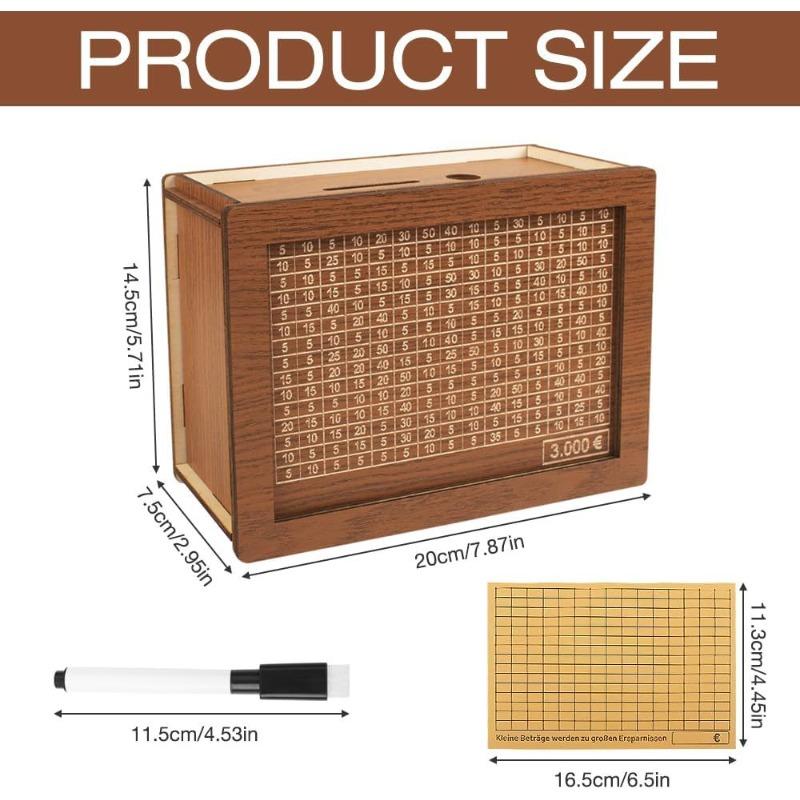 500/1000/2000/3000/5000/10000 Euro Money Box Wooden Piggy Bank with Reusable Money Box with Saving Goal and Numbers Boxes