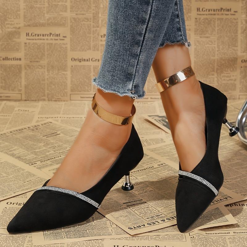 High Heel Pointed Toe Women's Shoes French Style Fairy Thin Heels Casual Rhinestone Spring Autumn New Model Pumps Sandals