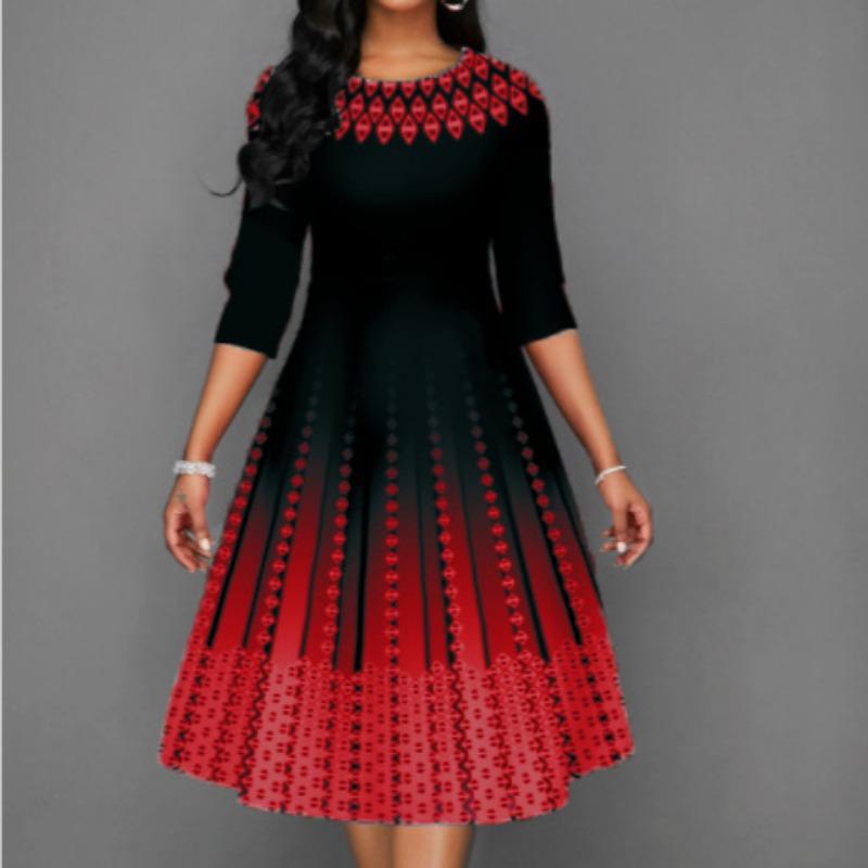 YYFS Women's Fashion Spring Autumn 1/2 Sleeves O-Neck Middle Waistline Casual Dresses