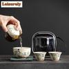 Hand-painted Travel Tea Set Home Car Outdoor Tea Infuser Portable A Pot of Three Cups Teaware Bag Suit Handmade Beauty Gaiwan