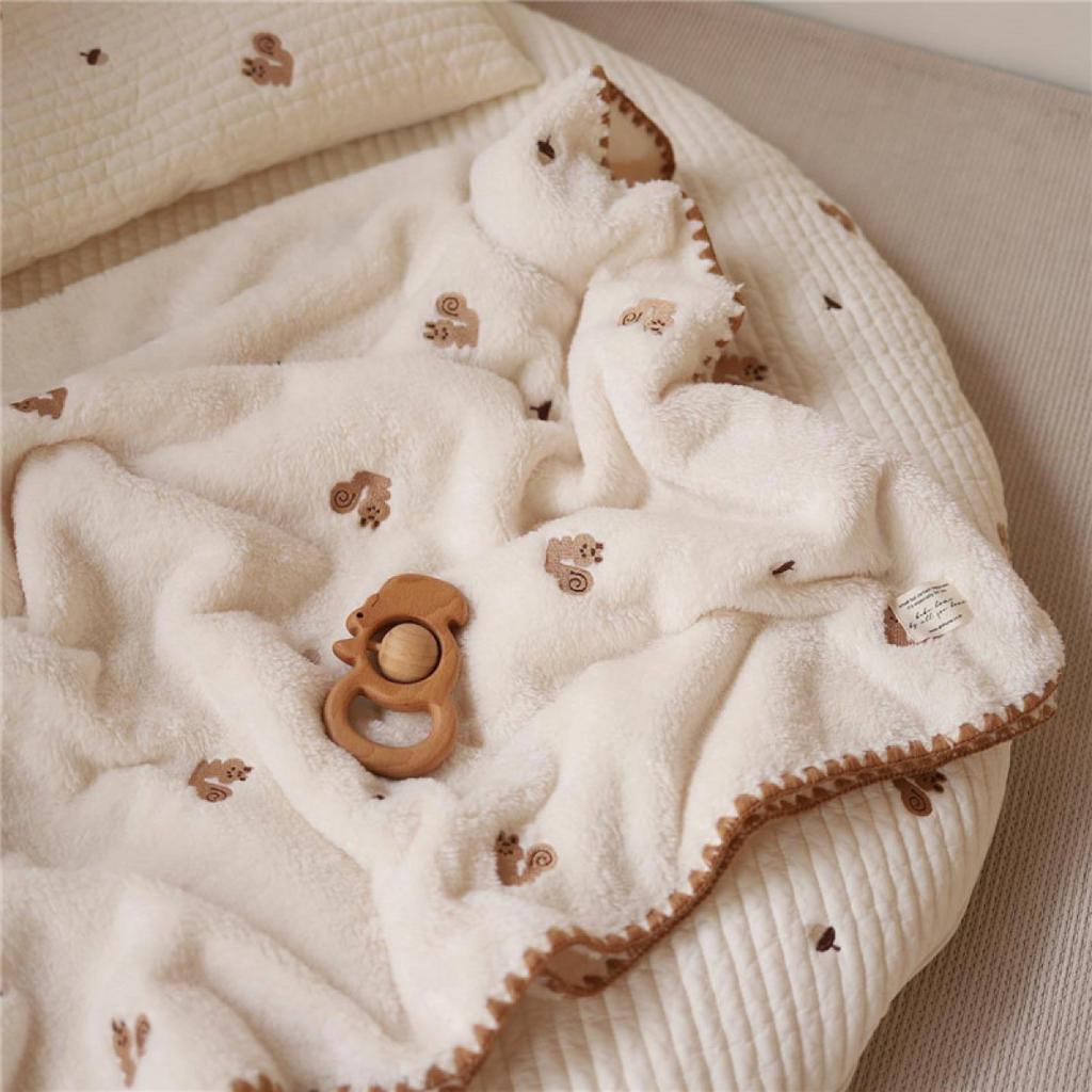 Flannel Baby Blanket Soft Warm Embroidery Newborn Quilt for Crib Bear Bunny Cartoon Autumn Winter Baby Bed Blankets 90*130cm