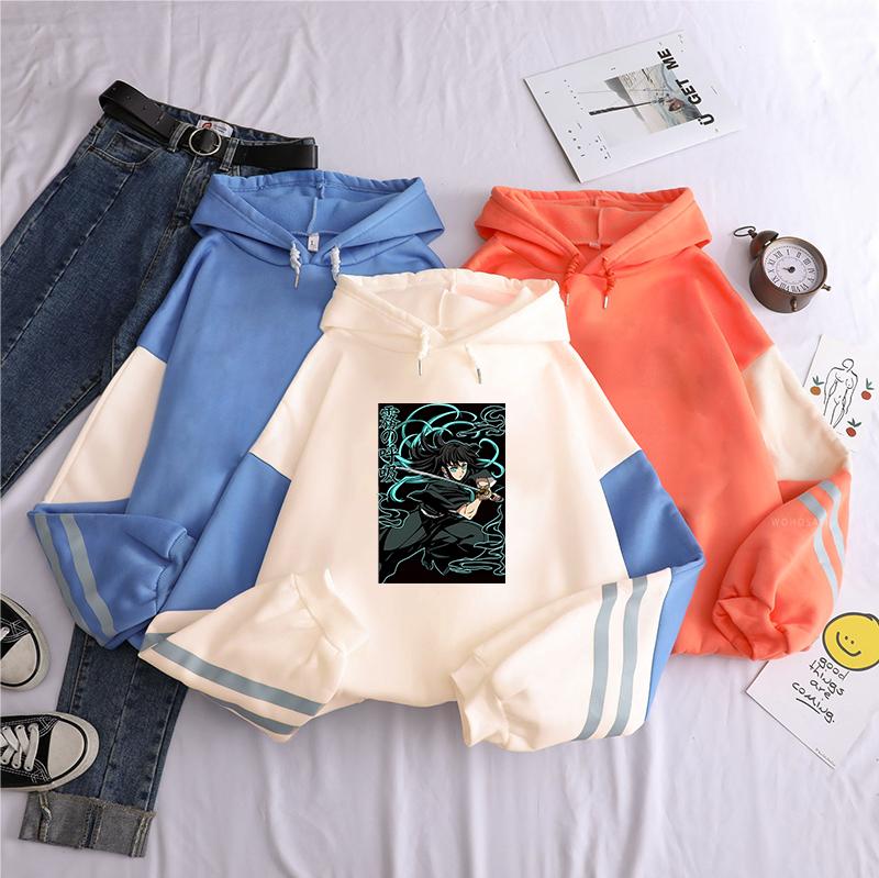Anime Demon Slayer Tokitou Muichirou Graphic Printed Hooded Men Women Patchwork Hoodies Harajuku Unisex Manga Sweatshirt