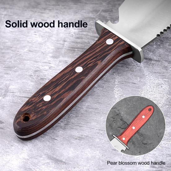 4-in-1 Gardening Trowel with Serrated Edge Stainless Steel Cutter with Wood