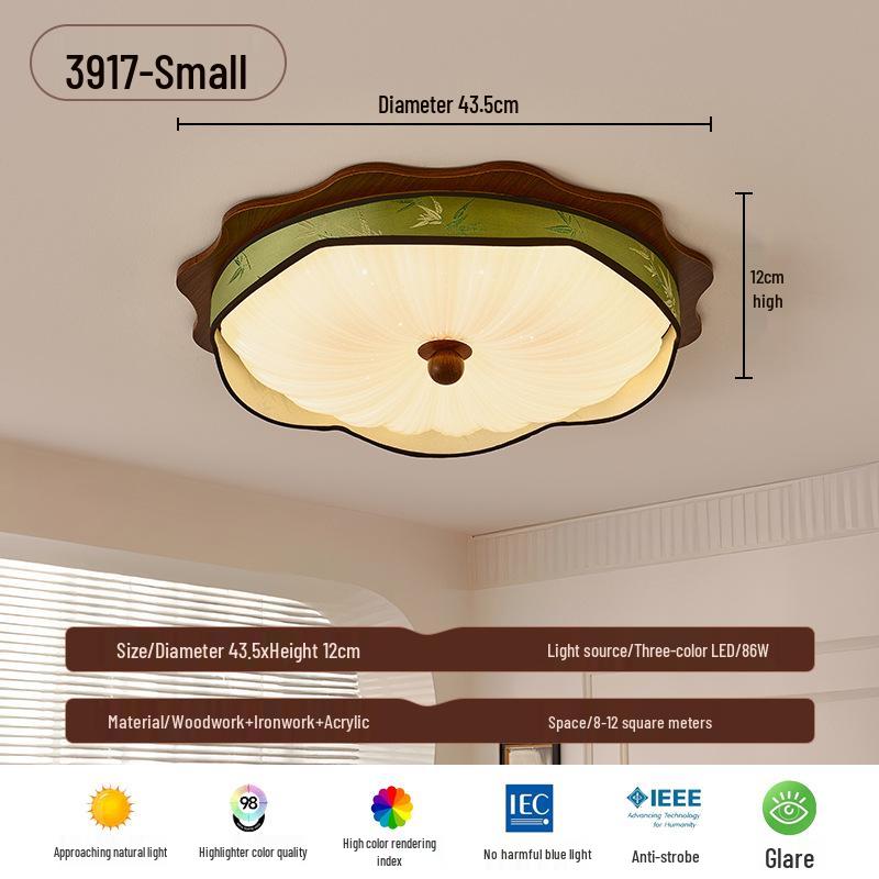 Walnut Retro Wabi-Sabi Chinese Ceiling Light: Full Spectrum Eye Protection for Master Bedroom