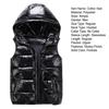 Men Cotton Vest Autumn Winter Hooded Sleeveless Zipper Placket Jacket with Pockets Solid Color Glossy Finish Down Quilted Vest Coat