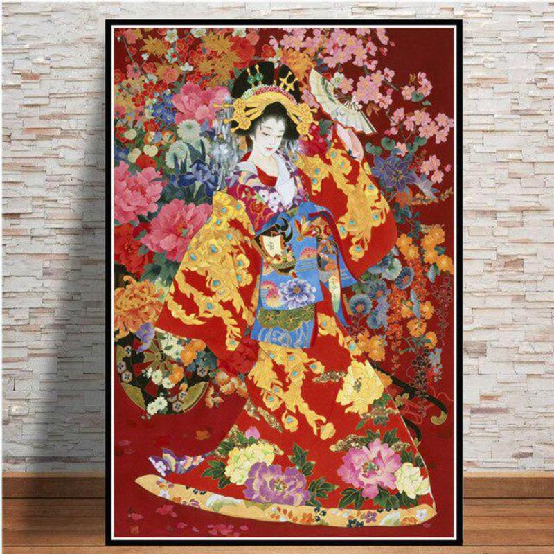 Japanese Geisha Women Painting Anime Posters Printing Wall Art Oil Painting Murals Living Room Home Wall Decoration Pictures