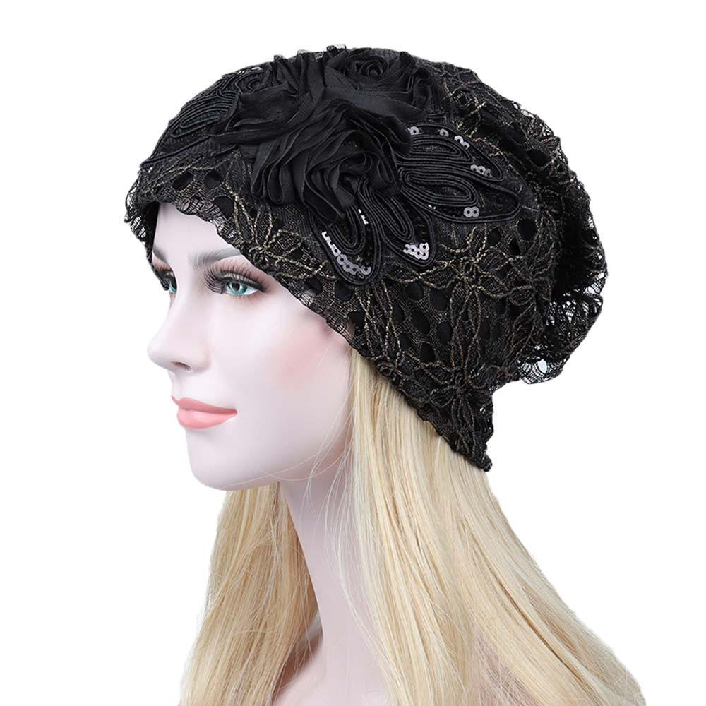 Women Lace Flower Slouchy Baggy Head Cap Chemo Beanie Cancer Hat Turban