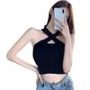 Women's Knitted Camisole Halterneck Lightweight Crop Top Solid T Shirt Sleeveless Tank Top Criss Cross Casual Base Shirt
