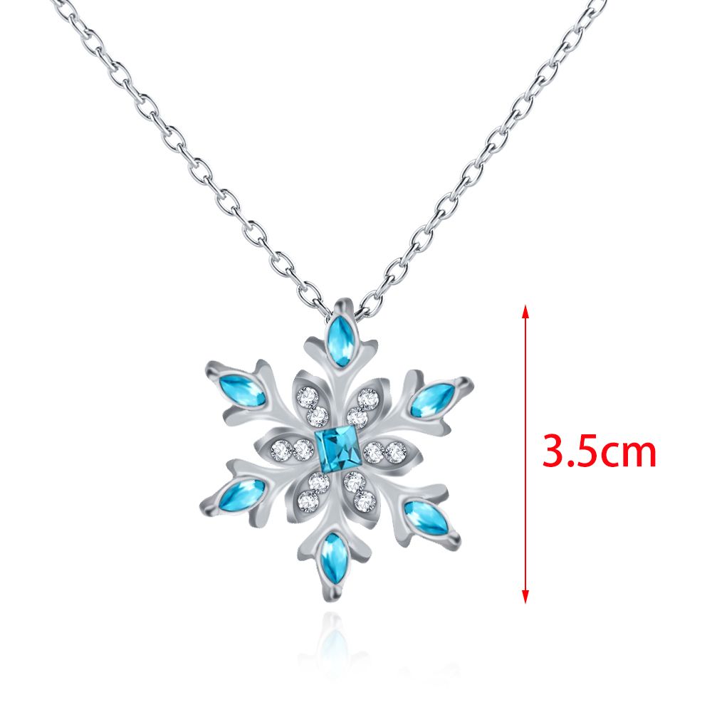 Women Frozen Snowflake Necklace Christmas Gift Silver Plated Rhinestone Crystal Pendant Chain