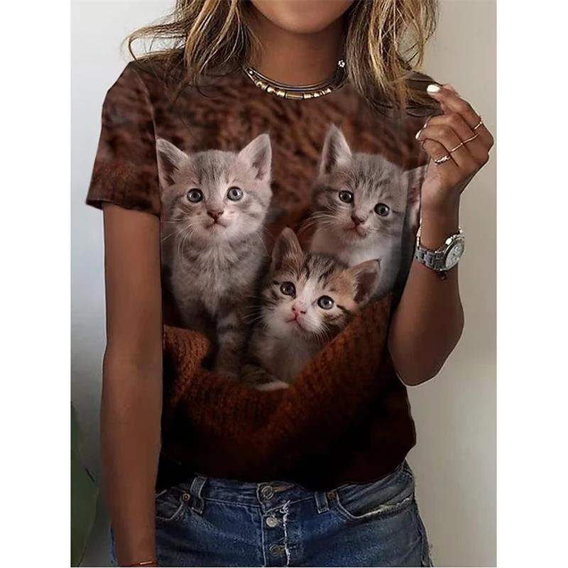 Summer 3d Pattern Printing Beautiful Women's Animal Print Short-sleeved T-shirt Casual Fashion Blouse Suitable for Daily Wear