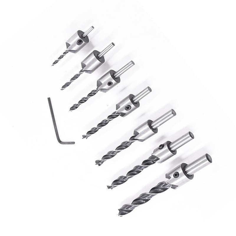 Adjustable 7-Piece Three-Pointed Woodworking Countersink Drill Set