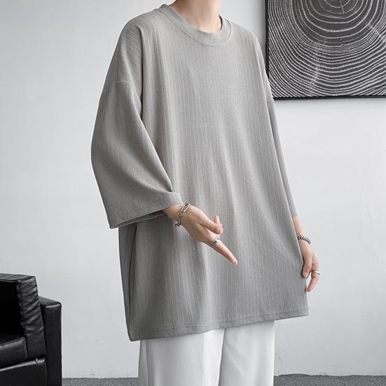 Men's Round Neck T-shirt Three-Quarter Length Sleeves Solid Color T-shirt Casual Style Loose Fit Tee Shirt for Street Travel Vacation