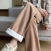 Fall Winter Warm Sweatpants Women Casual Fleece Lined Baggy Wide Leg Pants Korean Thicken High Waist Pleated Straight Pantalones