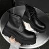 Men Fashion Punk Rock Dress Platform Boots Black Stylish Natural Leather Shoes Cowboy Chunky Boot Cool Big Toe Motorcycle Botas