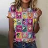 Summer Round Neck Cartoon Cat Pattern 3D Print Top Fashionable Casual Short Sleeved Women's T-shirts