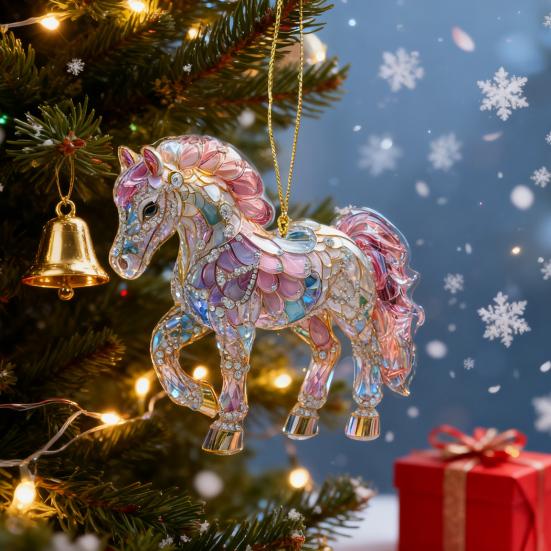 2D Acrylic Horse Pendant Flat Cartoon Horse Pendant Keychain Charm Colorful Horse Ornament for Backpack Christmas Tree Decoration