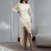 Women's Casual Fashion Long Sleeve Solid Color Slim Waist Dress