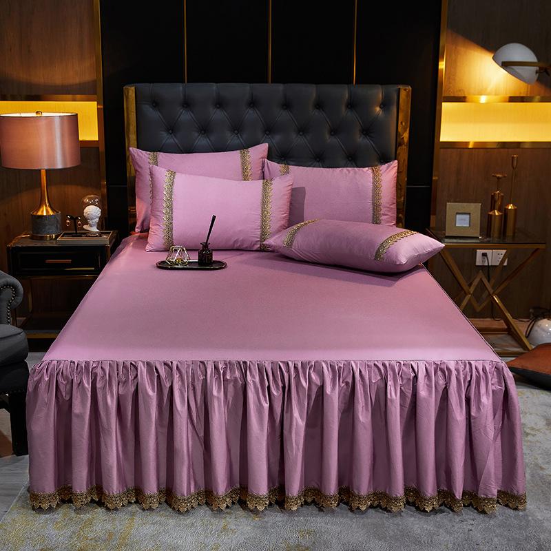 Атлас в европейском стиле 60-х годов, длинноволокнистый хлопок, кружевная юбка-кровать, трехсекционное хлопковое нескользящее покрывало, комплект из трех предметов 1,5 M1,8 M