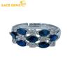 925 Sterling Silver Resizable 2*5MM Natual Sapphire Rings for Women Engagement Cocktail Party Fine Jewelry